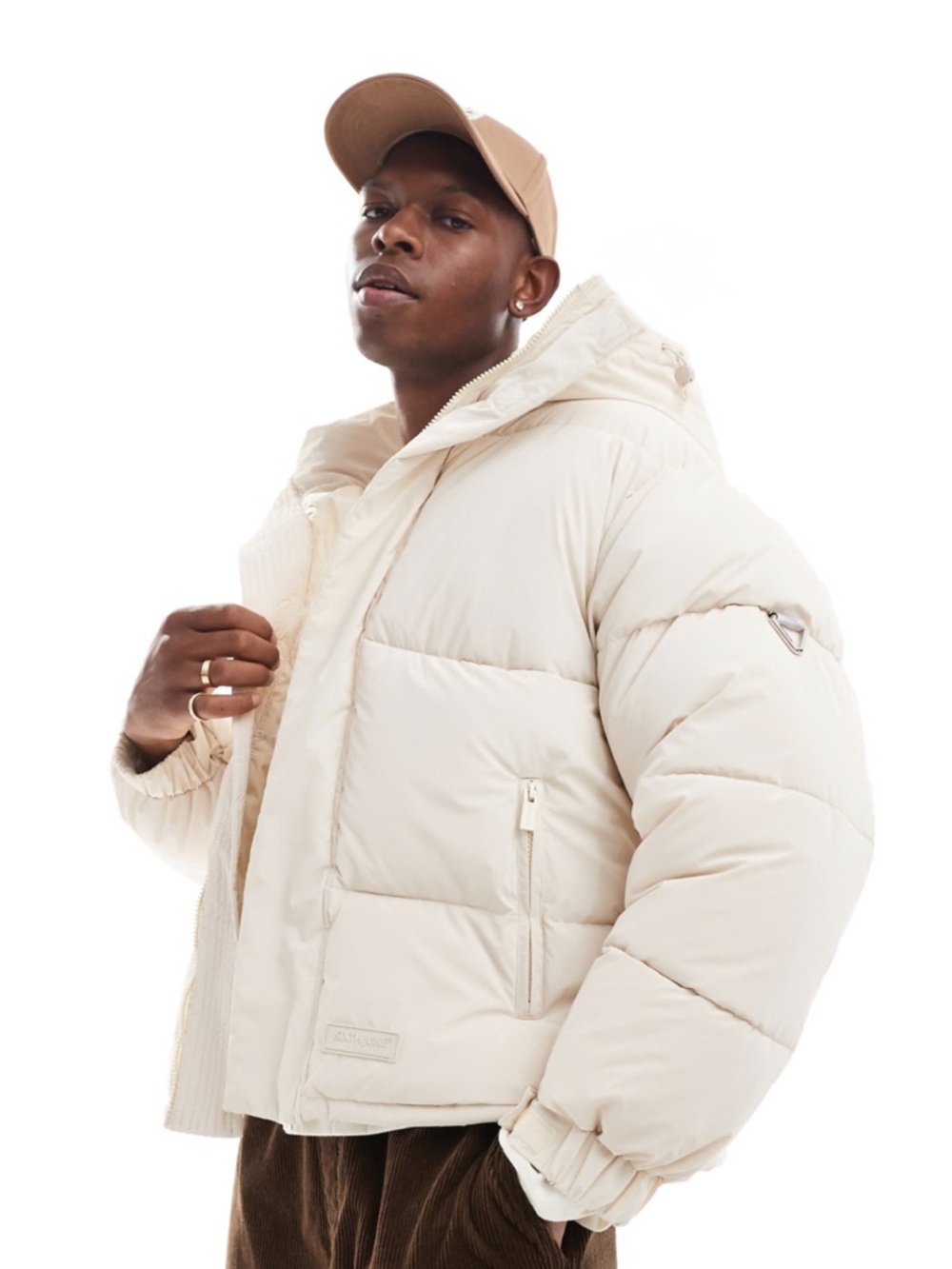 Men's Sixth June iridescent logo detail puffer jacket in beige